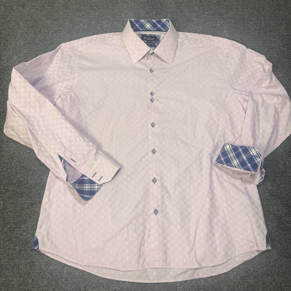 Maceoo Shirt Mens 3XL Pink Check Long Sleeve Slim Fit Button Up Dress Shirt